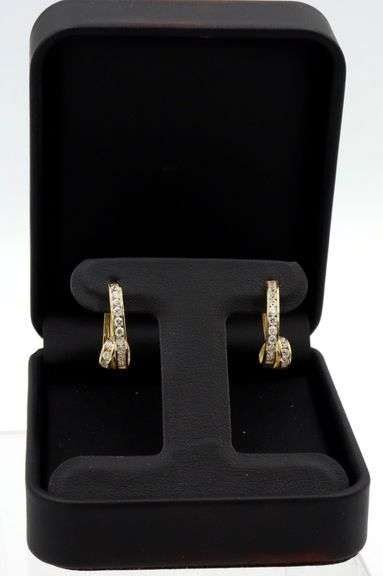14kt Yellow gold CZ loop hoop earrings