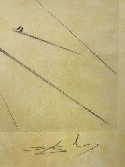 Rare Salvador Dali Pencil Signed Etching on Parchment Paper from 'Roi je t'attends à Babylone' suite