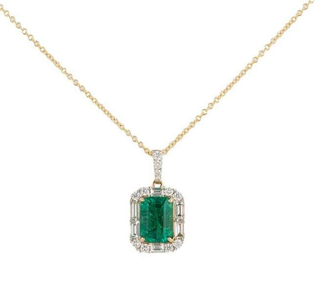 New 1.81ct Emerald Cut Emerald and 0.49ctw Diamond Frame Pendant Necklace in 14K