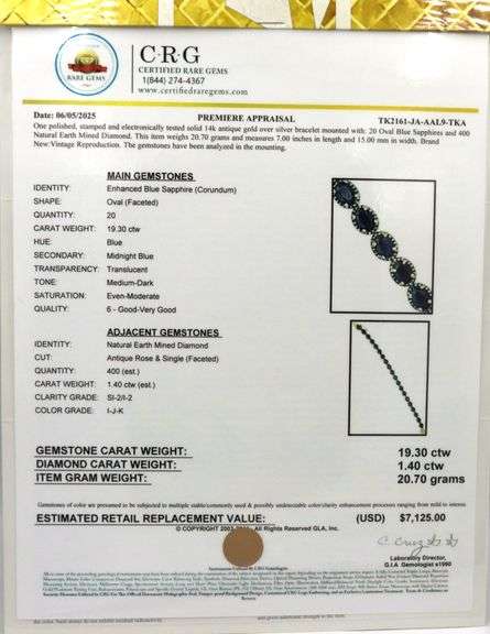 Fabulous 19.30CTW Oval Shaped Faceted Blue Sapphire & 1.40CTW Diamond Tennis Bracelet in 14K Yellow 