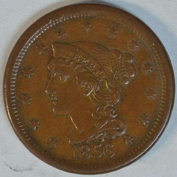 Glossy-brown Unc 1856 Braided Hair Large Cent. Full strike