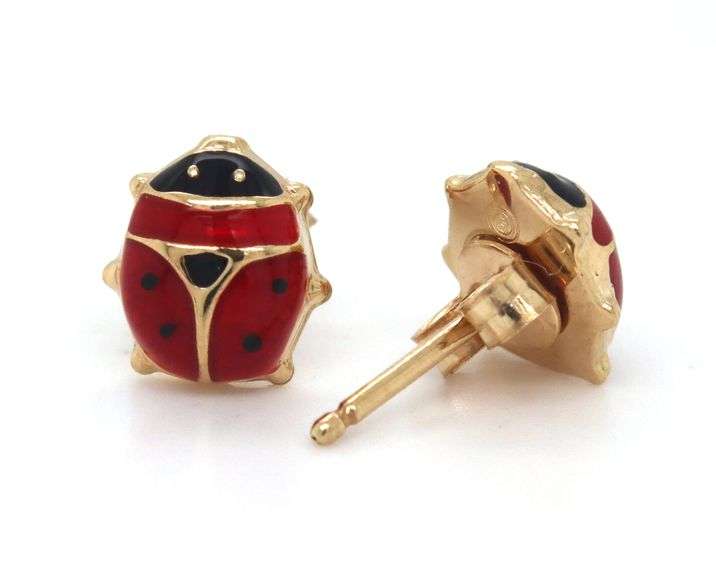 14kt Yellow gold Enamel lady bug stud earrings