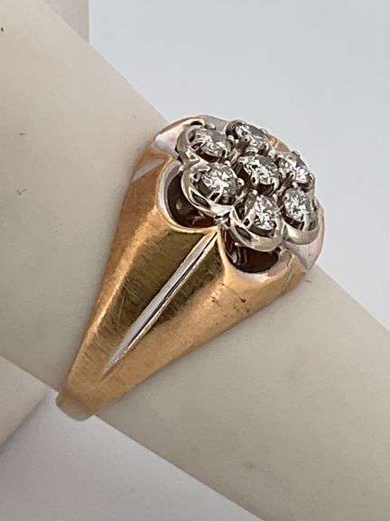 MENS CERTIFIED BRAND NEW 14K GOLD AND DIAMOND CLUSTER RING