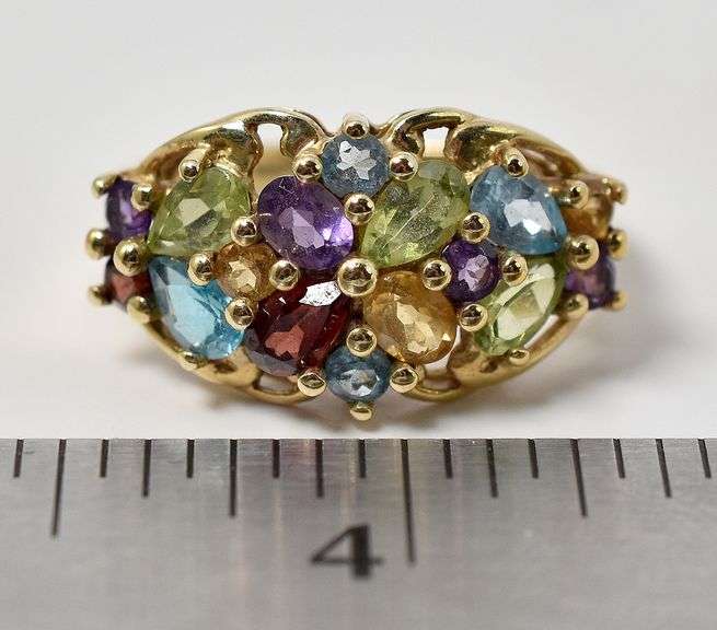 Colorful Amethyst, Citrine, Topaz, Garnet, and Peridot Ring in 10k Yellow Gold
