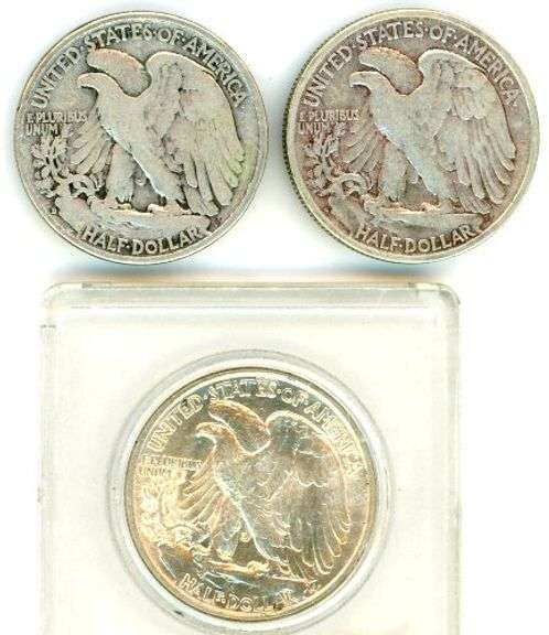 3 Different Walking Liberty Silver Half Dollars: 1939-D – 1946-S