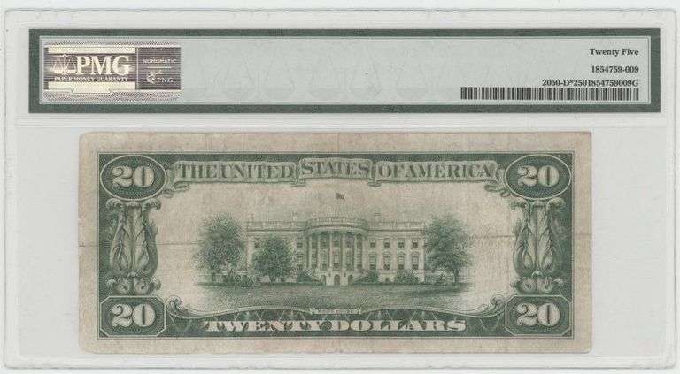 Scarce 1928 $20 Federal Reserve STAR note Fr-2050-D). PMG-25