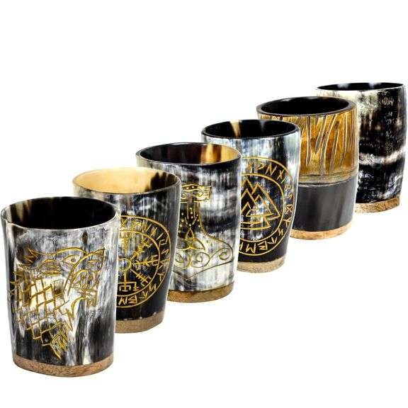 6 Viking-Style Ox Horn Shot Glasses