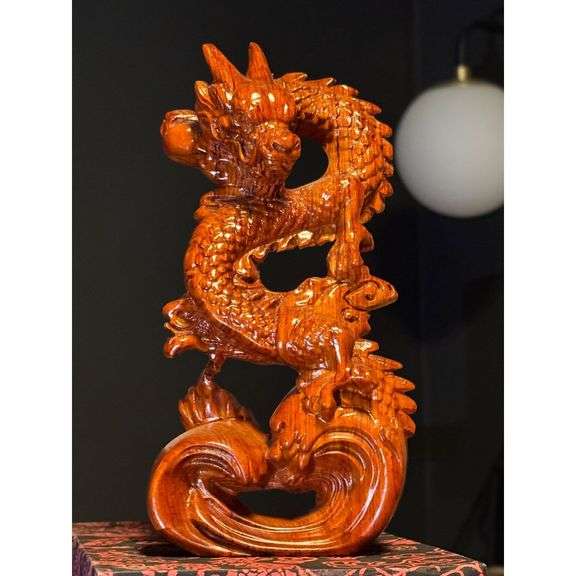 Feng Shui Wooden Red Dragon for Wealth, Luck & Protection