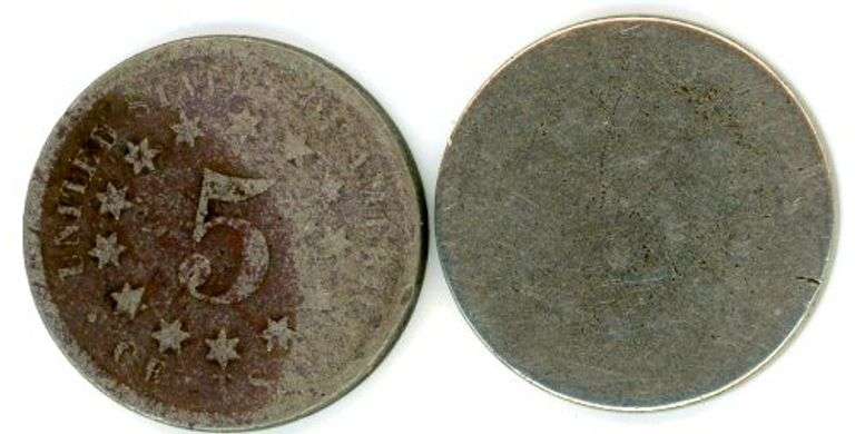 2 Different US Shield Nickels: 1867 & 1868