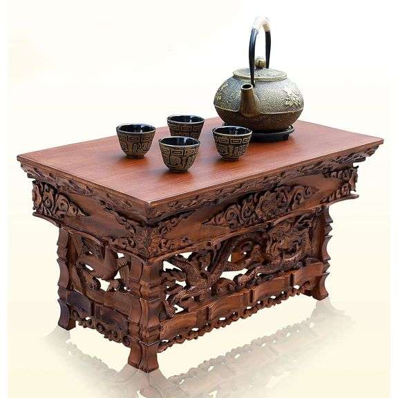Solid Elm Wood Hand-Carved Meditation Table