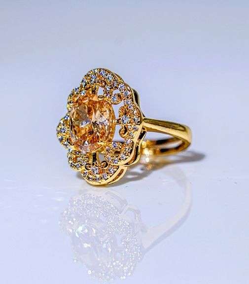 18 Kt Yellow Gold Plate Lab Simulated Orange Sapphire 4 Piece Jewelry Set