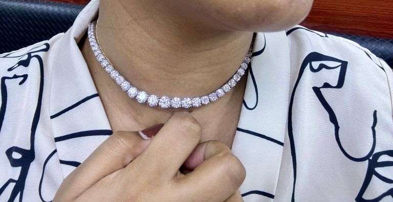 14K White Gold Lab Diamond Riviera Tennis Necklace
