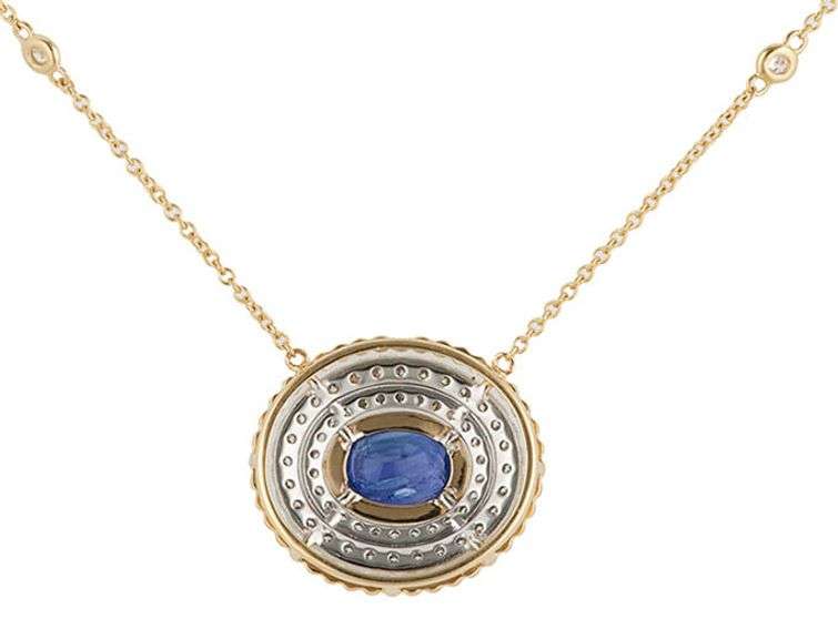 New 2.70ct Oval Sapphire and 0.60ctw Diamond Double Frame Pendant Necklace in 14K