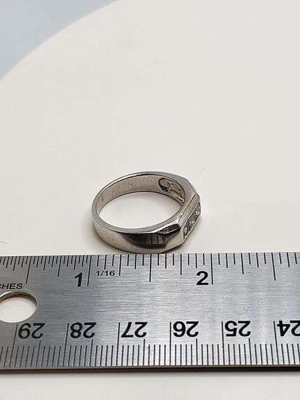14K men's white gold diamond ring
