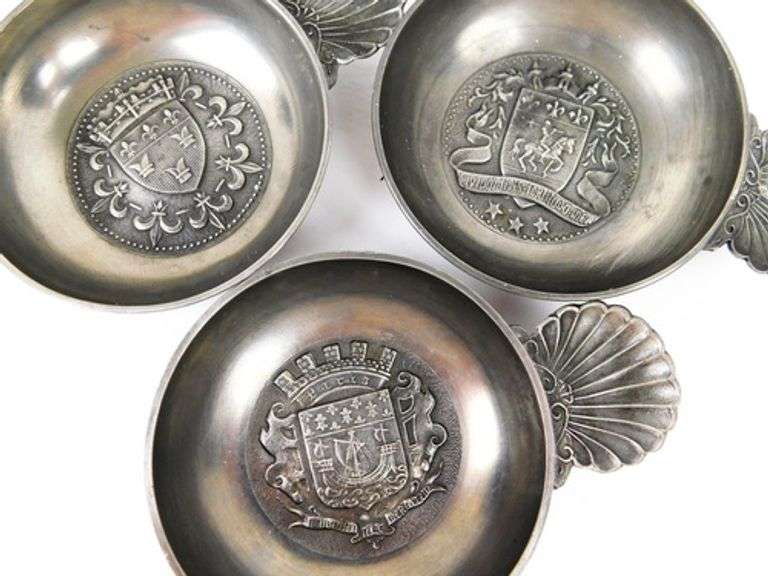 3 French Pewter Sommelier Wine Tasting Cups