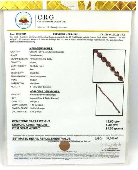 Charming 19.60CTW Oval Emerald-Cut Ruby & 1.40CTW Diamond Bracelet in 14K Yellow Gold Over Sterling