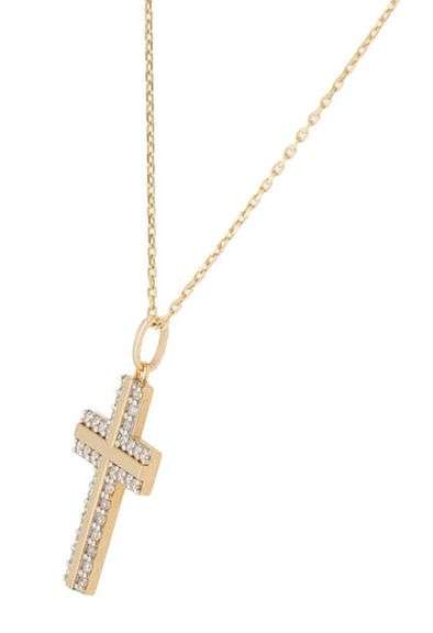 New 0.33ctw Diamond Outlined Cross Pendant Necklace in 14K
