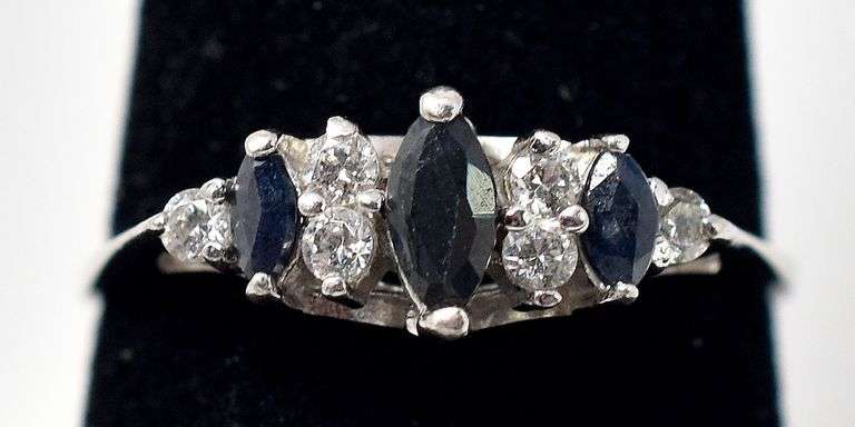 Blue Sapphire and Cz Ring in Sterling Silver