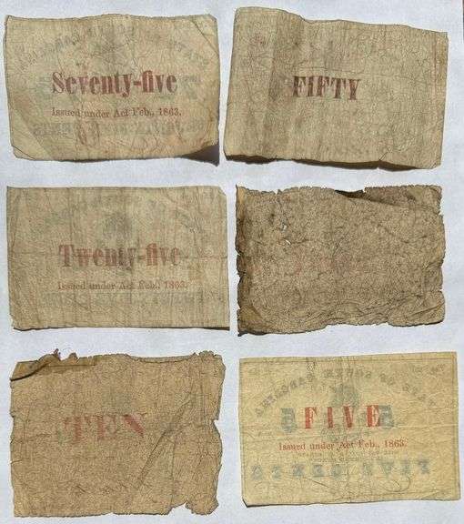 6 1862 South Carolina Fractional Notes