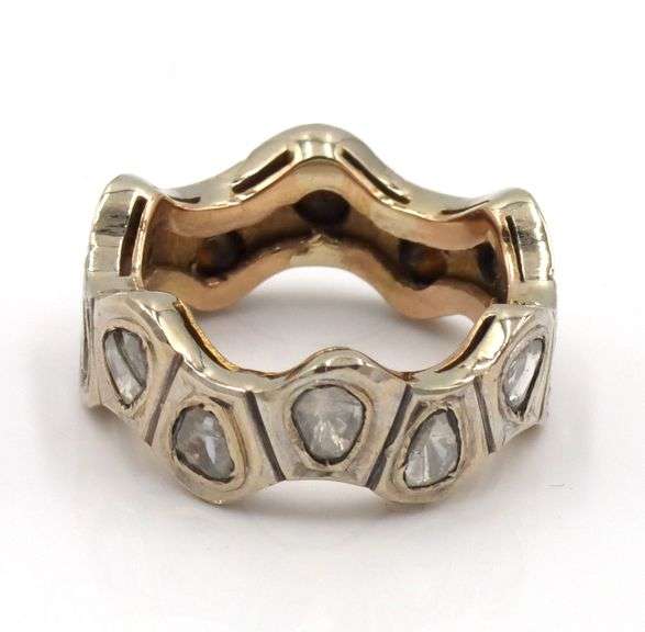 18kt Yellow gold Polki wave diamond 2 tone band