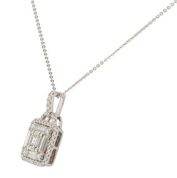 New 1.74ctw Baguette and Round Diamond Frame Pendant Necklace in 14K