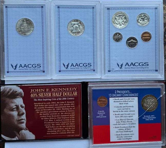 Five US Silver Halves in Holders