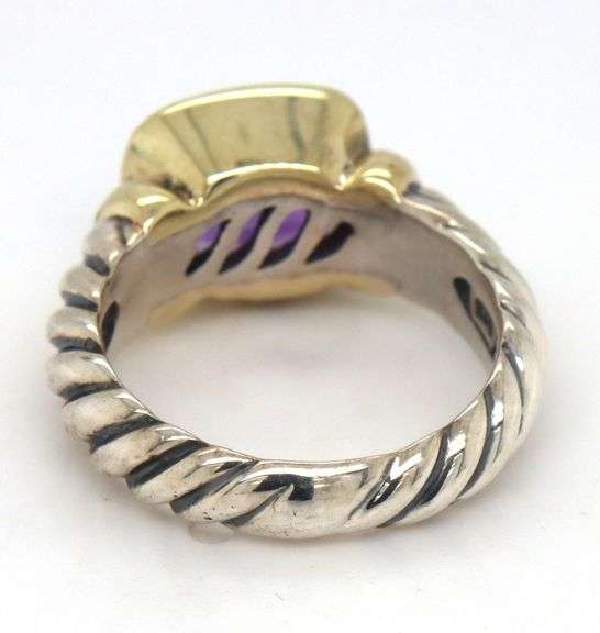 David Yurman 2-tone amethyst Nobless cable ring in 925 sterling silver