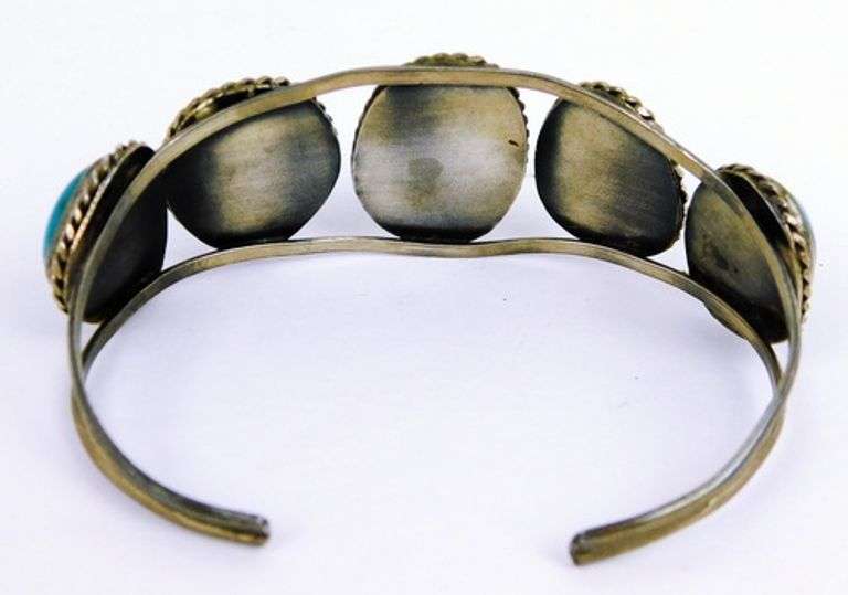 Early Navajo Sterling Chunky Turquoise Cuff Bracelet