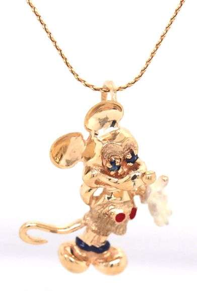 14kt Yellow gold Disney Mickey Mouse sapphire eyes pendant on chain