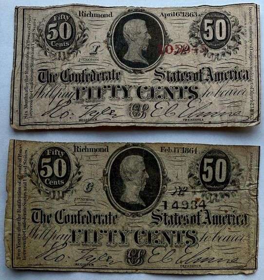 Two 1863 50 Cent Confederate Notes