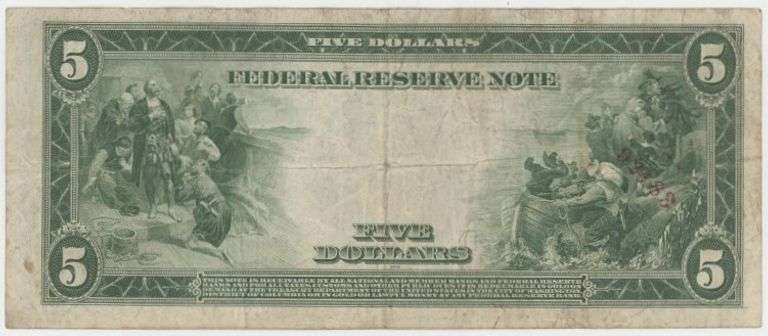 Popular 1914 Series Large Size $5 Federal Reserve Note (2-B)