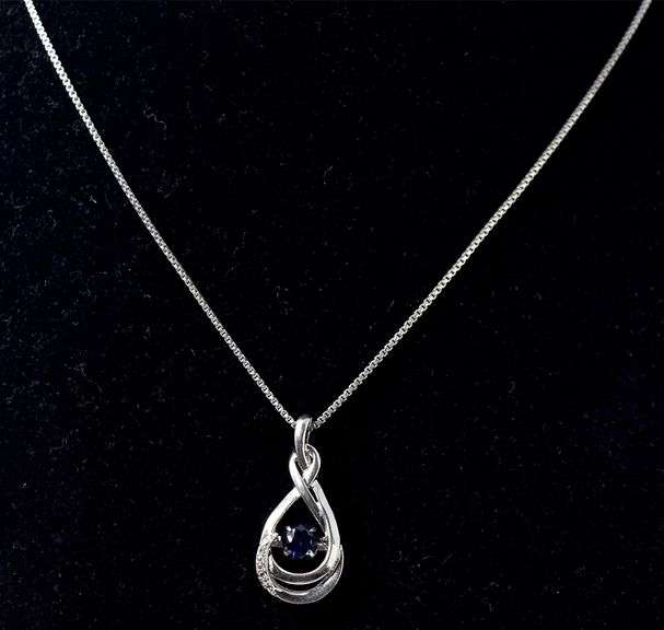 Blue Sapphire and Diamond Pendant Necklace in Sterling Silver