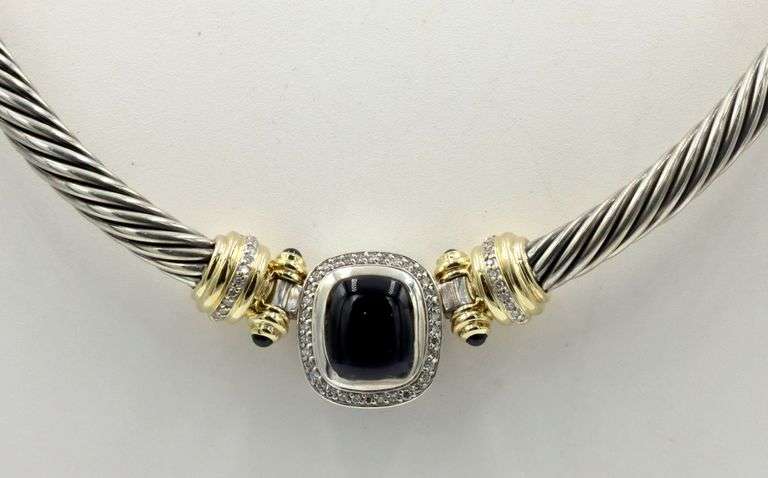 David YUrman Albion cable two tone black onyx and diamond choket necklace in 925 sterling silver