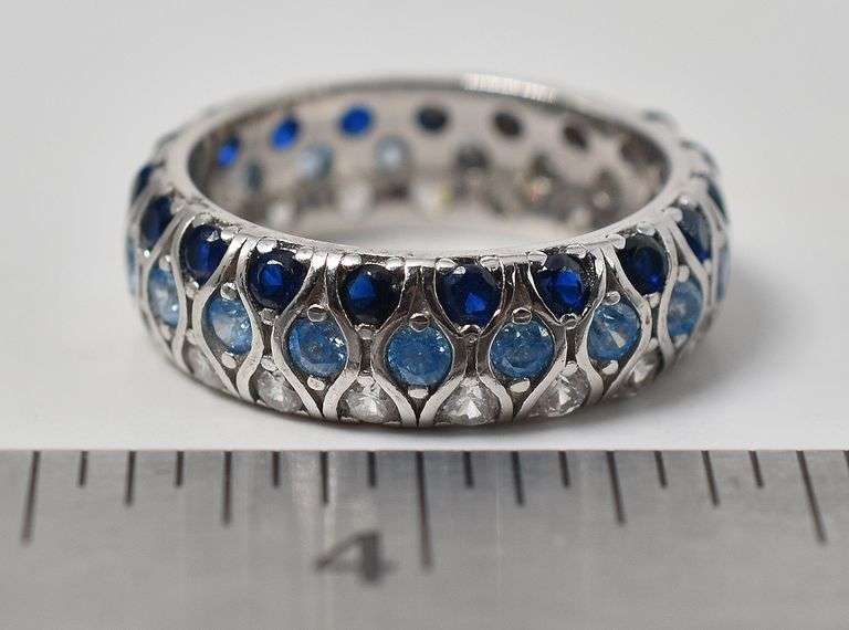 Gradient Blue Cz Band Ring in Sterling Silver