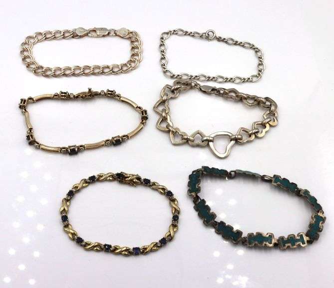 Group lot of vintage 925 sterling silver 6 bracelets