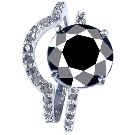 14 K White Gold Plate 7 Ct Black Silk Lab Simulated Diamond 2 Band Bridal Ring Set