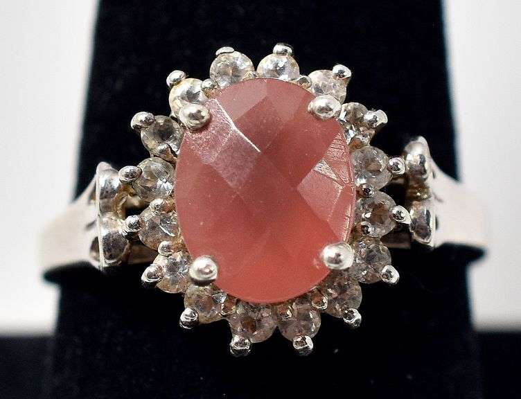 Peach Gemstone Ring with White Accents in Sterling Silver