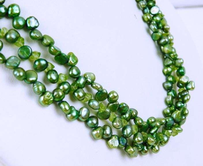 Triple Strand Green Pearl Necklace with Sterling Clasp