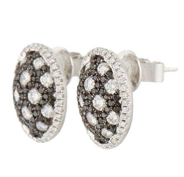 New 1.77ctw White and Black Diamond Frame Oval Stud Earrings in 18K