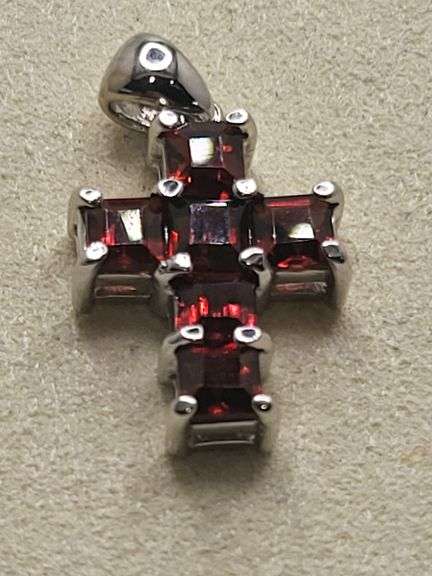 Over 5ctw Garnet on 14k white gold  cross pendent
