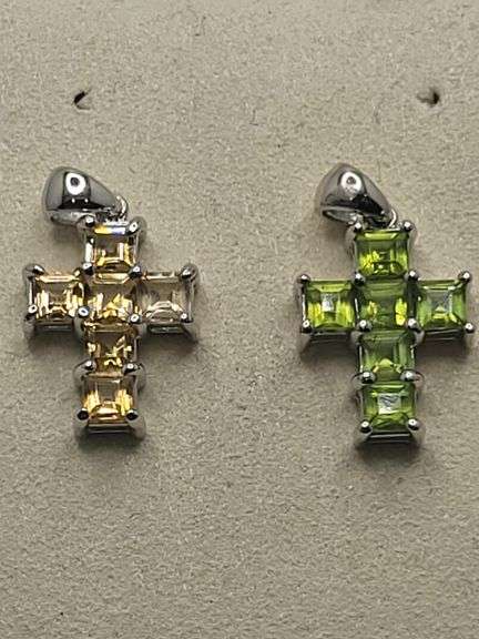 2 Pendents Over 5ctw each Sapphire on 14k white gold  cross pendent