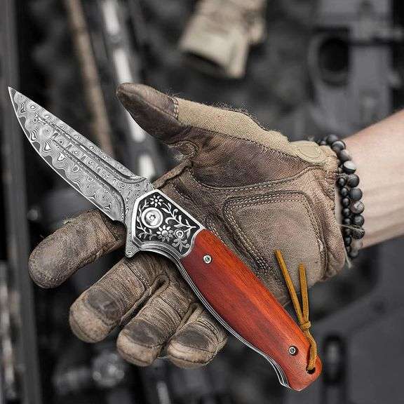 Damascus Steel Folding Pocket Knife