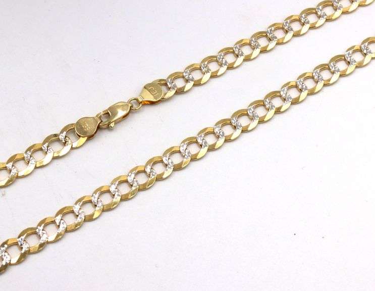 14kt diamond cut two tone curb link chain necklace