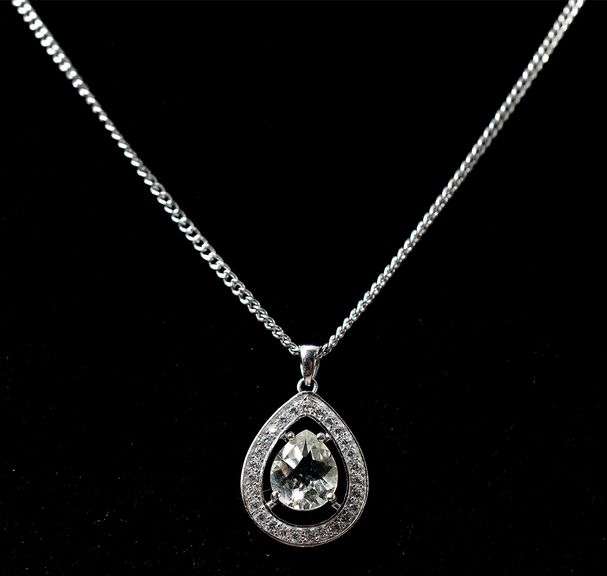 Aquamarine and CZ Gemstone Pendant Necklace in Sterling Silver