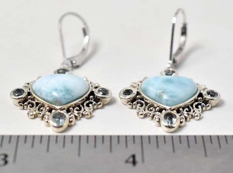Lamare and Aquamarine Gemstone Dangle Earrings