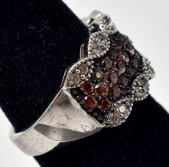 Orange and White Cz Ring in Sterling Silver