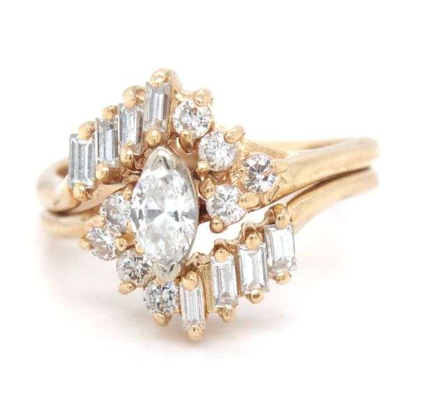 14kt Yellow gold 0.60ctw RBC and baguette diamond engagement ring