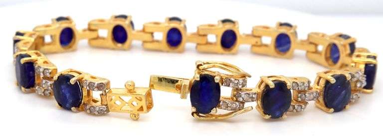Enchanting 21.00CTW Oval Faceted Blue Sapphire & 2.00CTW Diamond Bracelet in 14K White & Yellow Gold