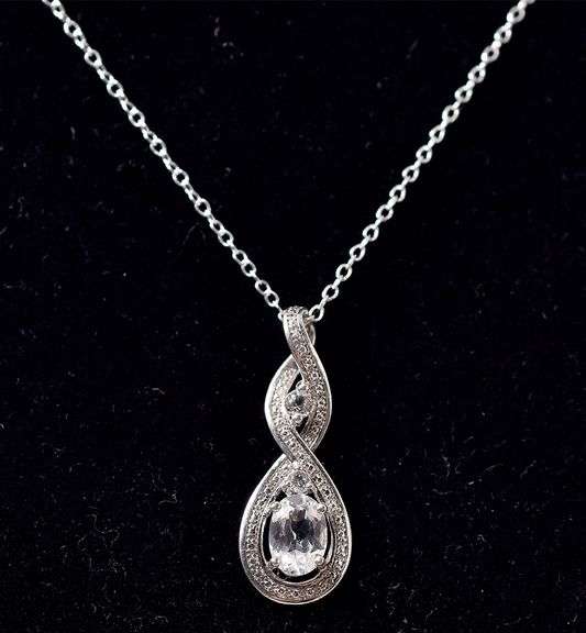 Sapphire Gemstone and Diamond Pendant Necklace in Sterling Silver