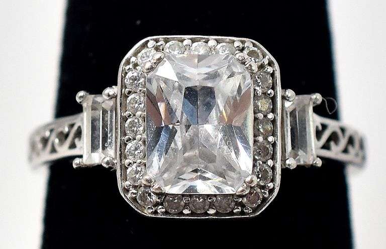 Cz Band Ring with Accents in Sterling Silver
